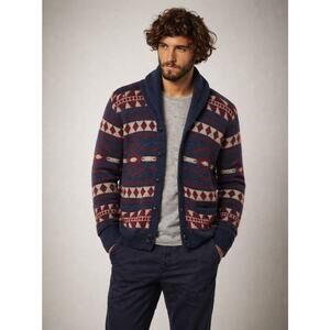 Denim & Supply Men’s Aztec Southwestern Cardigan Knit Sweater Medium Blue
